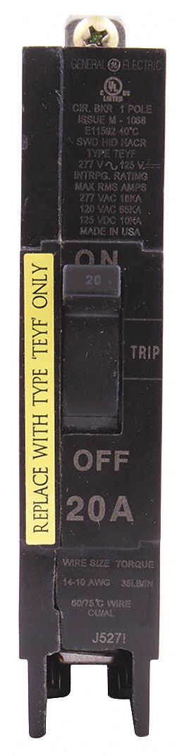GENERAL ELECTRIC TEYF120 Circuit Breaker 20a 1p 277vac 18ka | AG2VJT 32HZ69