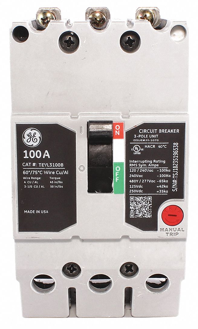 GENERAL ELECTRIC TEYL3100B Circuit Breaker 100a 3p 277/480vac 65ka | AG2VJN 32HZ65