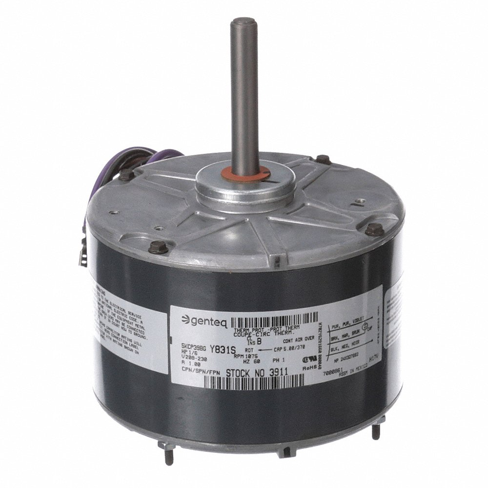 Replacement Motor, 1/6 HP, 1 Phase, 60 Hz, 208-230 V, 1075 RPM, 1 Speed, 48 Frame