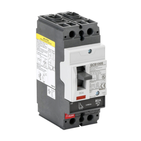 Molded Case Circuit Breaker, 100A Frame, 80A, 600Y/ 480 VAC/ 250 VDC, 2-Pole