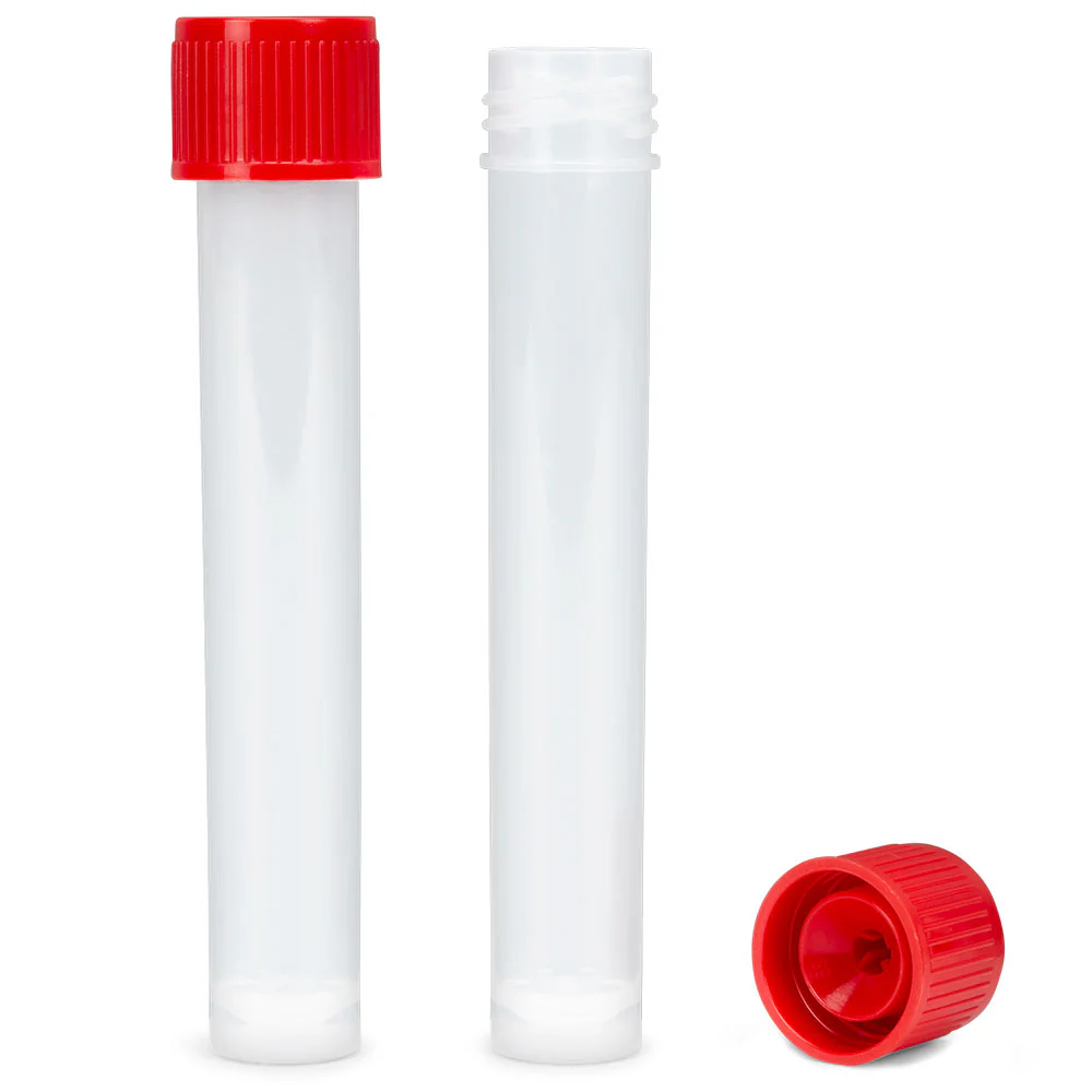 Transport Tube, 16x101 mm, separate red Screw Cap, Sterile, self-standing