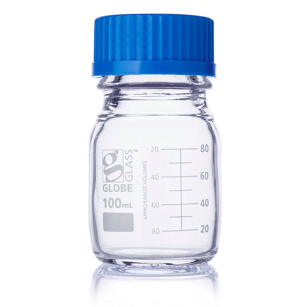 GLOBE SCIENTIFIC 8100100 Media Bottle, 3.38 oz Labware Capacity - English, Type I Borosilicate Glass, 10 PK | CP6MPC 793W10