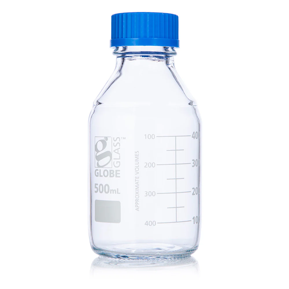 GLOBE SCIENTIFIC 8100500 Media Bottle, 16.91 oz Labware Capacity - English, Type I Borosilicate Glass, 10 PK | CP6MPA 793W12