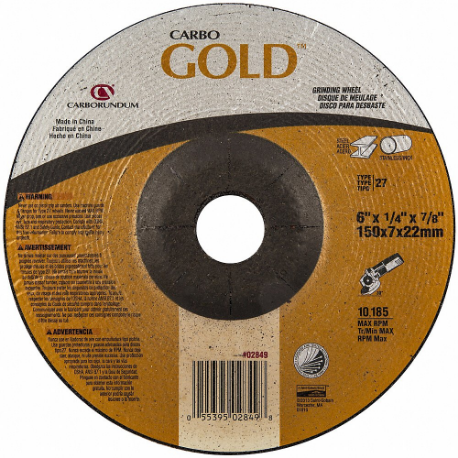 GRAINGER 05539502849 Depressed Center Wheels, 6 Inch Dia, 7/8 Inch Hole, Aluminum Oxide, Type 27 | CP9BZC 60WJ29