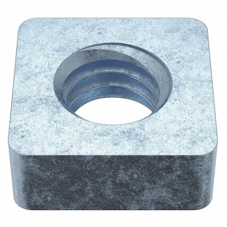 Square Nut, 3/8 In - 16 Thread Size, Zn Plated, 1/4 In Square Ht., 5/8 In Square Wd., Steel