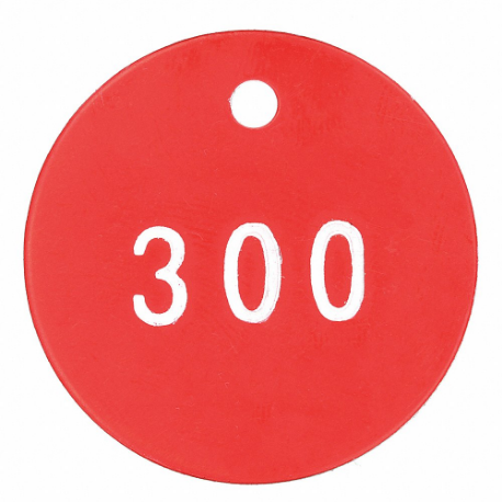 GRAINGER 22CN27 Numbered Tag, Plastic, 1 1/4 Inch Dia, 201-300, Red/White, Round, 100 PK | CQ3AAQ