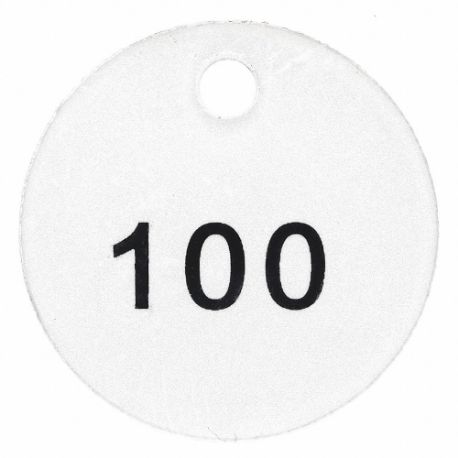 GRAINGER 22FC72 Numbered Tag, Plastic, 1 1/2 Inch Dia, 076-100, Black/Silver, Round, 25 PK | CQ3AAL