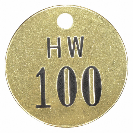 GRAINGER 2YB41 Numbered Valve Tag, 076-100, Gold, Numbers, Stamped Marking, 25 PK | CQ3ABU