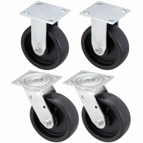 GRAINGER 435X98 Standard Plate Caster Kit, 6 Inch Dia, 7 1/2 Inch Height, 4 PK | CQ6YAY