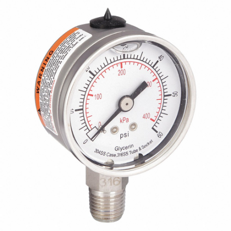 GRAINGER 4CFF7 Commercial Pressure Gauge, 0 To 60 PSI, 2 Inch Dial, Bottom, Dual | CQ2JCE
