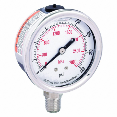 GRAINGER 4CFH8 Commercial Pressure Gauge, 0 To 400 PSI, 2 1/2 Inch Dial, Bottom | CQ2JCA
