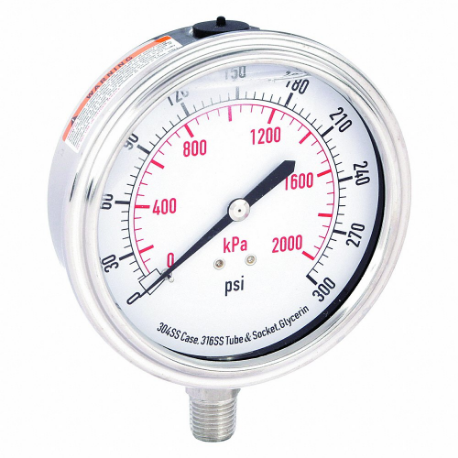 GRAINGER 4CFK3 Commercial Pressure Gauge, 0 To 300 PSI, 3 1/2 Inch Dial, Bottom | CQ2JBZ