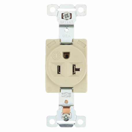 GRAINGER 5361I Receptacle, Single, 5-20R, 20 A, 125V AC, Ivory, 2 Poles, Screw Terminals, Std Resist | CP8XYR 49YY71