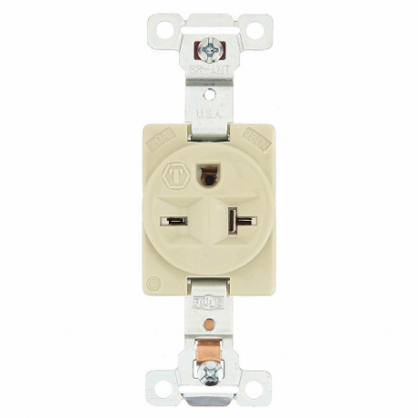 GRAINGER 5461I Receptacle, Single, 6-20R, 20 A, 250V AC, Ivory, 2 Poles, Screw Terminals | CP8XYA 52HC73