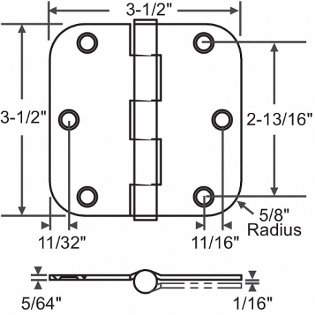 GRAINGER 56-262SCH Butt Hinge, 3 Holes per Leaf, 3 1/2 Inch Door Leaf Height, 3 1/2 Inch Door Leaf Width | CP9CMH 451K14