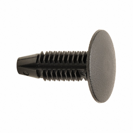 Rivet, 22 mm Rivet Lg., 7.6 mm Hole Size, Blk, Ribbed, Plastic