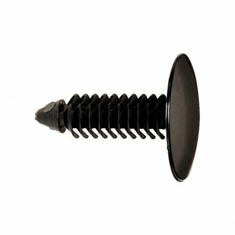 Rivet, 25 mm Rivet Lg., 7.5 mm Rivet Dia., 6.3 mm Hole Size, Blk, Ribbed, Plastic