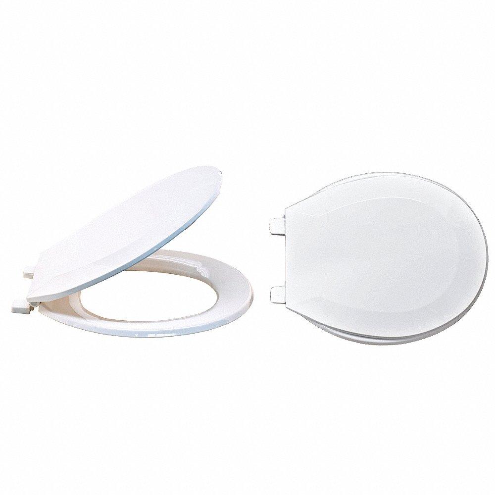 GRAINGER 65901 Toilet Seat, White, Plastic, Self-Sustaining Check Hinge, 1 Inch Seat Height | CJ3QPK 447N07