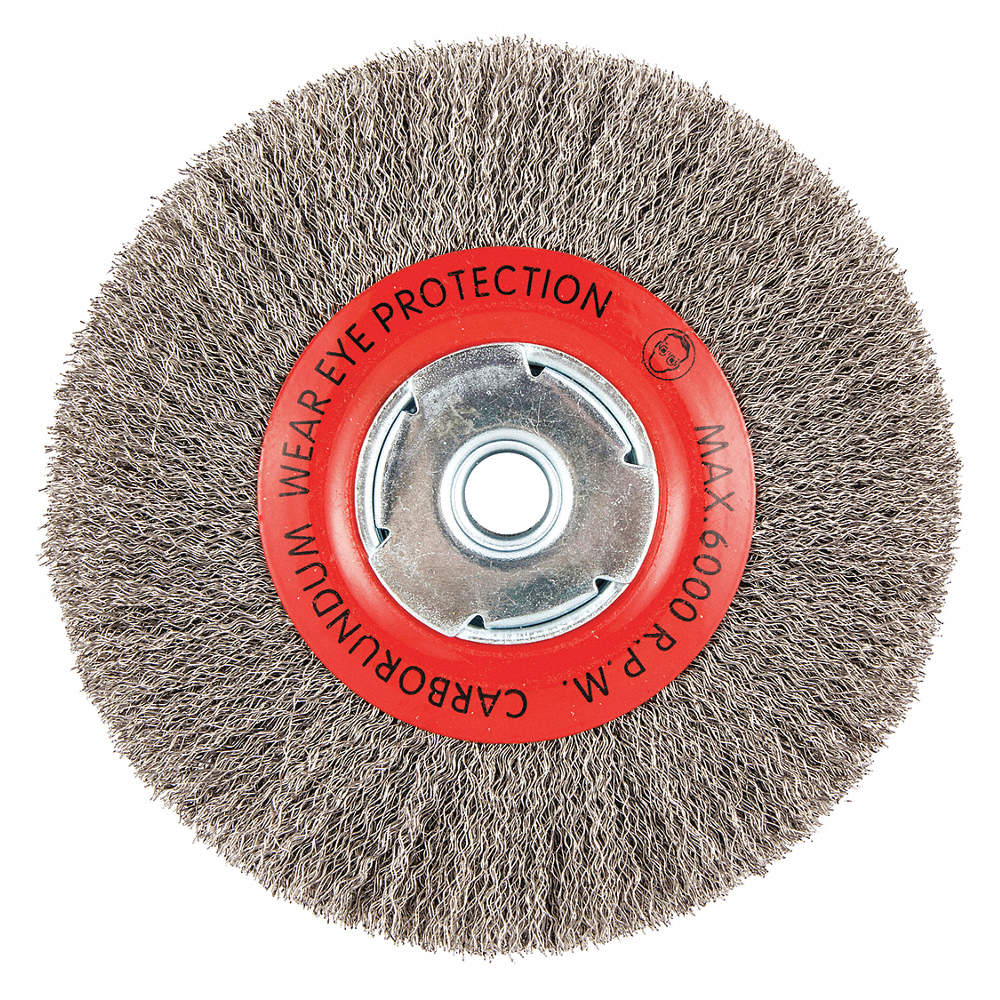 Wire Wheel Brush, Crimped, Arbor Hole Mounting, 7 Inch Brush Dia