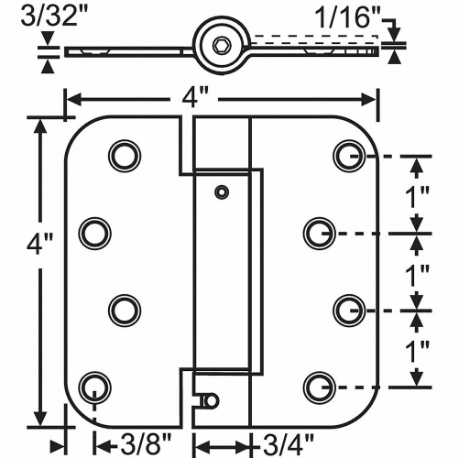 GRAINGER 8-468BC Butt Hinge, 4 Holes per Leaf, 4 Inch Door Leaf Height, 4 Inch Door Leaf Width | CP9CMN 451K08