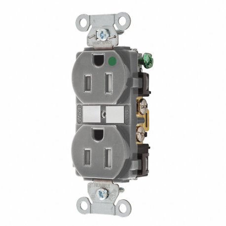 GRAINGER 8200HBGRYTR Receptacle, Duplex, 5-15R, 15 A, 125V AC, Gray, 2 Poles, Screw Terminals | CQ2EWT 52HC76