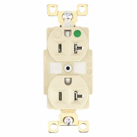 GRAINGER 8300IL Receptacle, Duplex, 5-20R, 20 A, 125V AC, Ivory, 2 Poles, Screw Terminals | CQ2EYF 52HD51