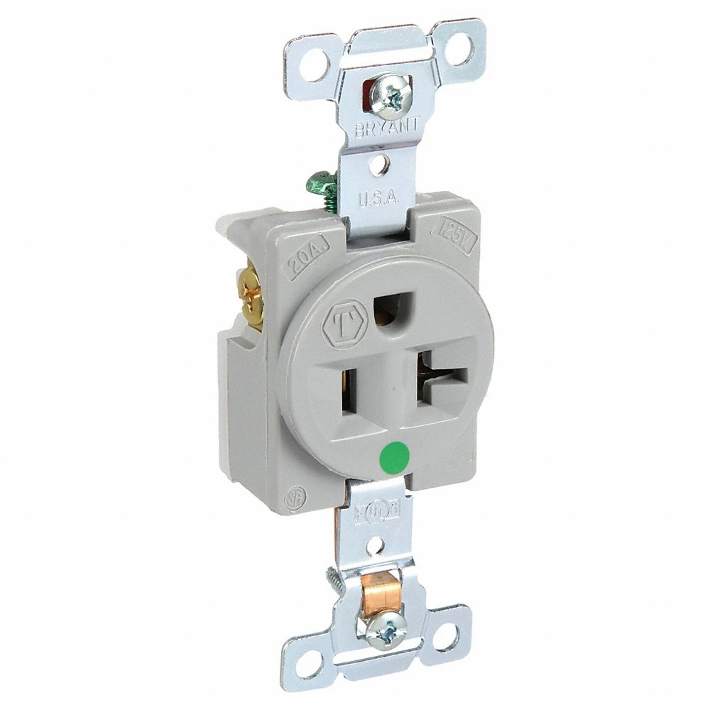 GRAINGER 8310GRY Receptacle, Single, 5-20R, 20 A, 125V AC, Gray, 2 Poles, Screw Terminals, Hospital Grade | CQ2EZH 52HC89