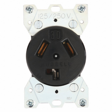 GRAINGER 9303 Receptacle, Single, 10-30R, 125/250V AC, 30 A, 3 Poles, Black, Screw Terminals | CQ2GBV 49YY64