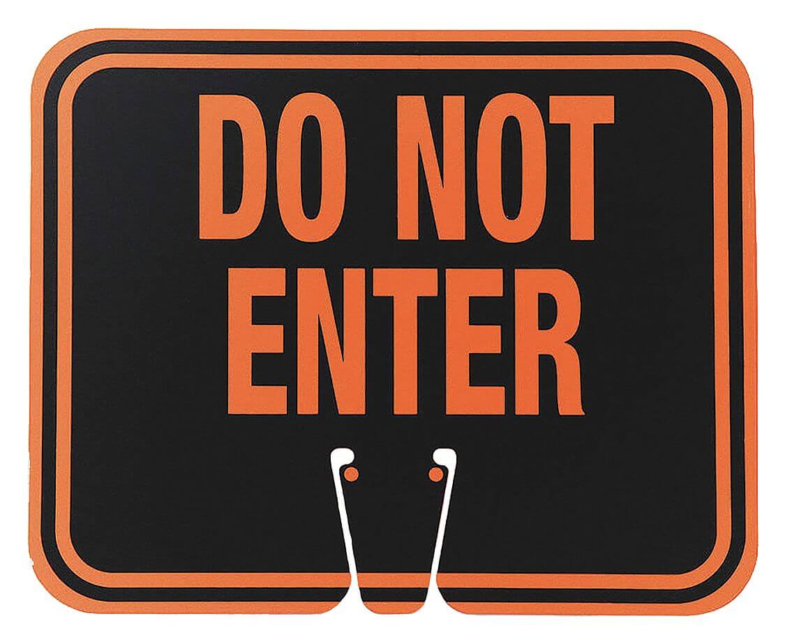 GRAINGER 03-550-DNE Traffic Cone Sign, Black/Orange, Do Not Enter Legend, 12 1/2 Inch x 5/16 Inch Size | CH6HJU 489N90