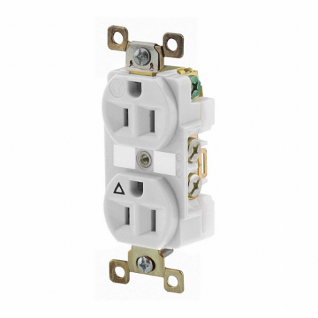GRAINGER BRY5262IGW Receptacle, Duplex, 5-15R, 125V AC, 15 A, 2 Poles, White, Screw Terminals, Isolated Ground | CQ2GBC 52HD13