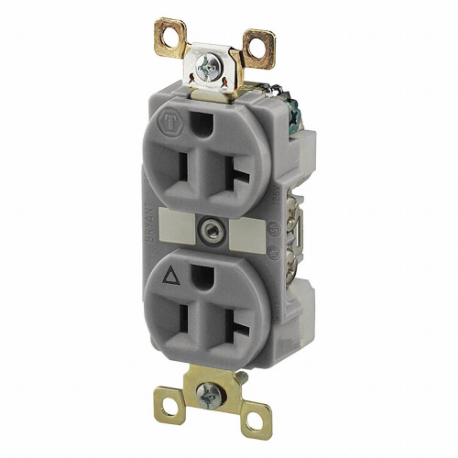 GRAINGER BRY5362IGGRY Receptacle, Duplex, 5-20R, 125V AC, 20 A, 2 Poles, Gray, Screw Terminals, Isolated Ground | CQ2GBJ 52HD24