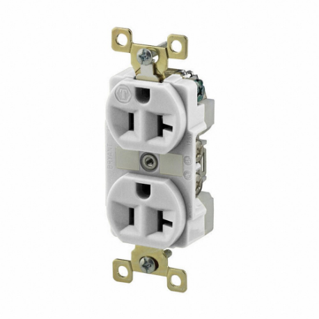 GRAINGER BRY5362W Receptacle, Duplex, 5-20R, 125V AC, 20 A, 2 Poles, White, Screw Terminals, Std Protection | CR3DJA 52HD30