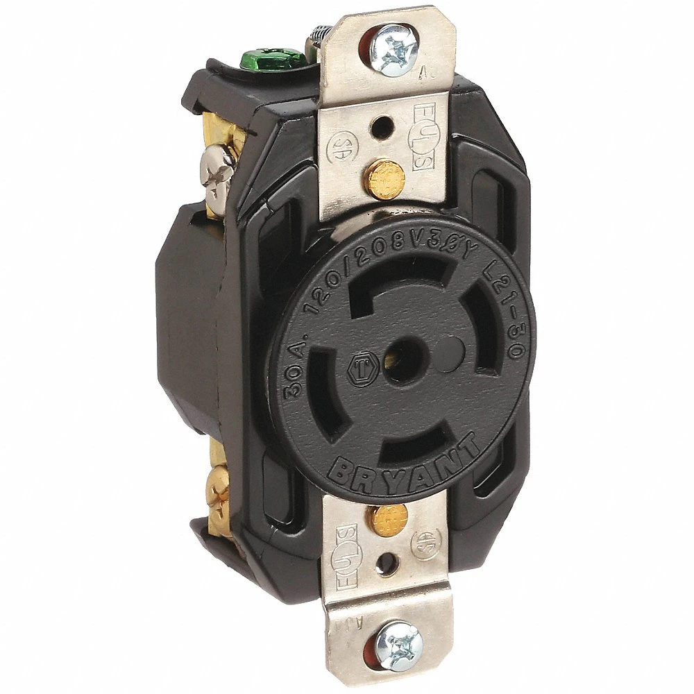 GRAINGER BRY72130FR Locking Receptacle, L21-30R, 30 A, 120/208V AC, Black, 4 Poles, L21-30 | CQ2FYY 49YX65