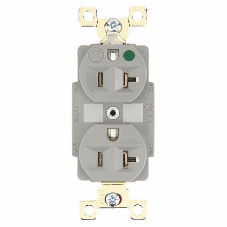 GRAINGER BRY8300GRY Receptacle, Duplex, 5-20R, 20 A, 125V AC, Gray, 2 Poles, Screw Terminals | CQ2EXZ 52HD49
