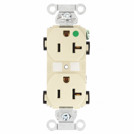 GRAINGER BRY8300HBI Receptacle, Duplex, 5-20R, 20 A, 125V AC, Ivory, 2 Poles, Screw Terminals, Hospital Grade | CQ2EYK 49YY78
