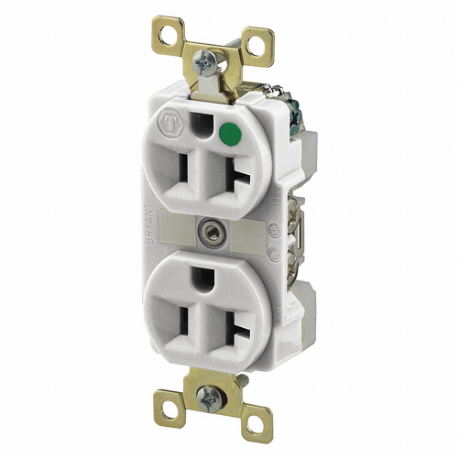 GRAINGER BRY8300WL Receptacle, Duplex, 5-20R, 20 A, 125V AC, White, 2 Poles, Screw Terminals | CQ2EYZ 52HD53