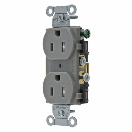 GRAINGER CBRS15GRYTR Receptacle, Duplex, 5-15R, 15 A, 125V AC, Gray, 2 Poles, Screw Terminals, Tamper Resistant | CP8XVD 52HD60