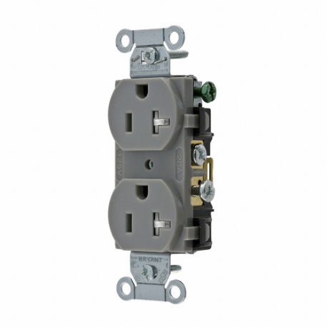GRAINGER CBRS20GRYTR Receptacle, Duplex, 5-20R, 20 A, 125V AC, Gray, 2 Poles, Screw Terminals, Tamper Resistant | CP8XWH 52HD70