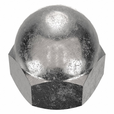 Cap Nut, 5/16 In - 18 Thread Size, 17/32 In Overall Ht., 1/2 In Hex Wd., Gr. 316L