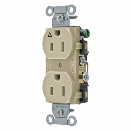 GRAINGER CR15IGI Receptacle, Duplex, 5-15R, 15 A, 125V AC, Ivory, 2 Poles, Screw Terminals | CP8XVH 52HD74