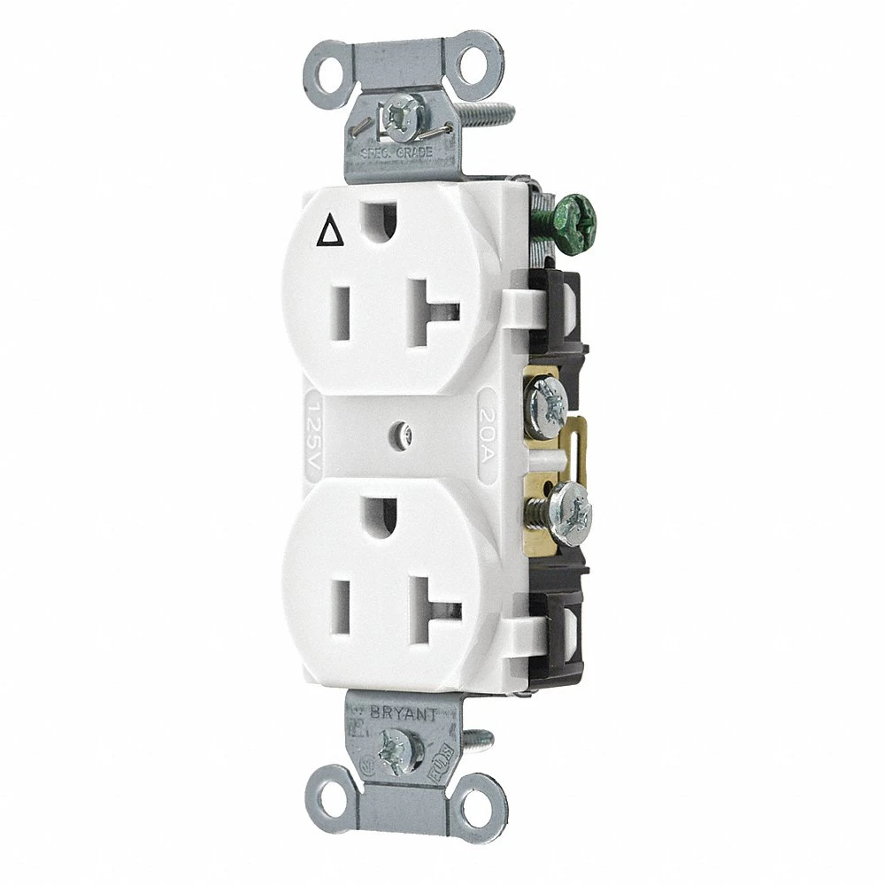 GRAINGER CR20IGW Receptacle, Duplex, 5-20R, 15 A, 125V AC, White, 2 Poles, Screw Terminals, Std Resist | CP8XYG 52HD80