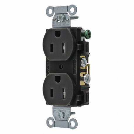 GRAINGER CRS15BLKTR Receptacle, Duplex, 5-15R, 15 A, 125V AC, Black, 2 Poles, Screw Terminals | CP8XUR 52HD82