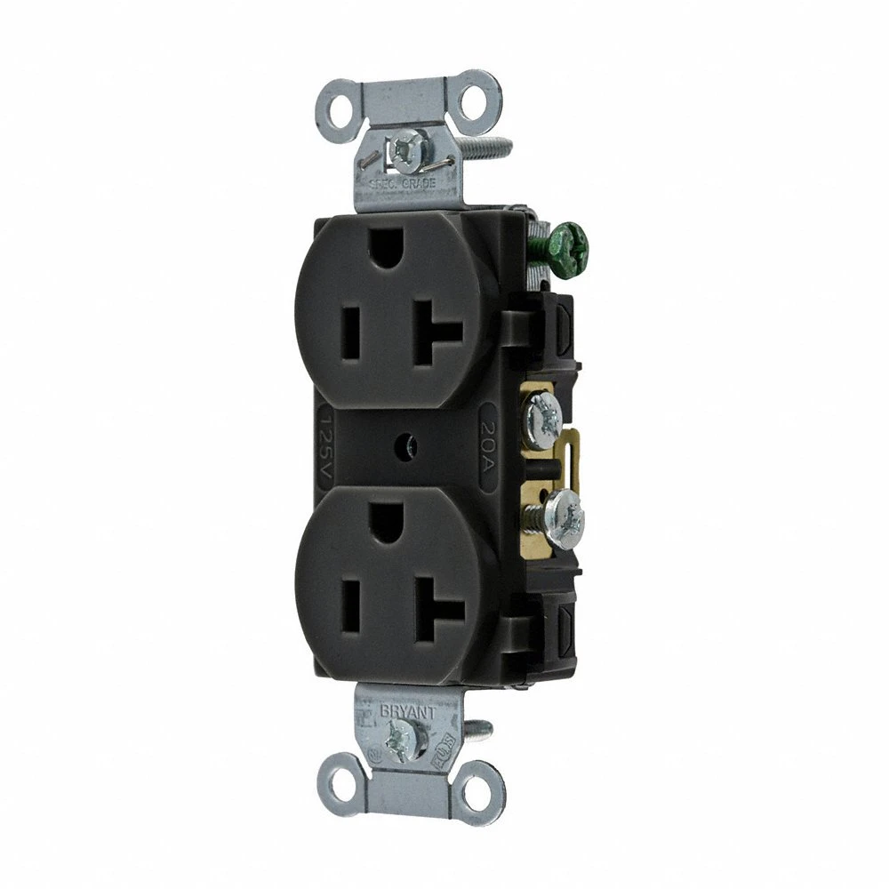 GRAINGER CRS20BLK Receptacle, Duplex, 5-20R, 20 A, 125V AC, Black, 2 Poles, Screw Terminals, Std Resist | CP8XYQ 52HD88