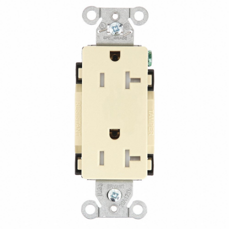 GRAINGER DRS20ITR Receptacle, Decorator Duplex, 5-20R, 20 A, 125V AC, Ivory, 2 Poles, Screw Terminals | CP8XUL 52HE12