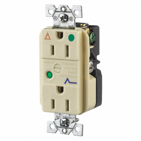 GRAINGER SP82IGIA Receptacle, Duplex, 5-15R, 15 A, 125V AC, Ivory, 2 Poles, Screw Terminals, Hospital Grade | CQ2EXB 52HE26