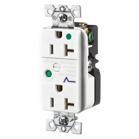 GRAINGER SP83WA Receptacle, Duplex, 5-20R, 20 A, 125V AC, White, 2 Poles, Screw Terminals, Hospital Grade | CQ2EZA 52HE37