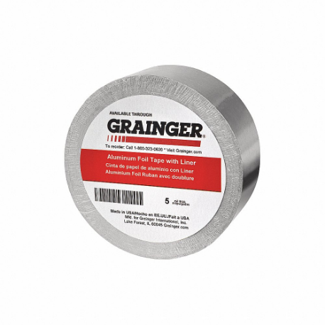 GRAINGER TC625L Foil Tape, TC625L, 1 Inch x 60 yd, 5 mil Thick, Aluminum, Acrylic, -40 Deg to 275 Deg F | CP9QPC 49Z344
