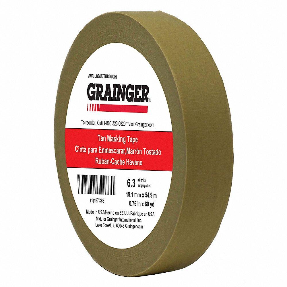 GRAINGER TC650-0.75 X 60YD Masking Tape, 3/4 x 60 yd., 6.3 mil Tape Thickness, Rubber Adhesive, Tan | CJ3VWY 497C88