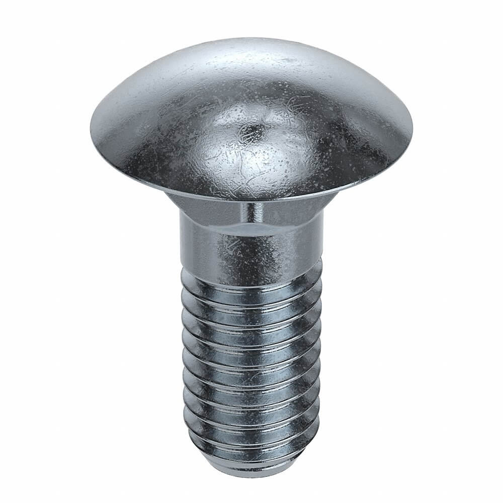 Carriage Bolt, 3/8 In - 16 Thread Size, Steel, 1 In Lg., Zn Plated, Gr. 2, Coarse
