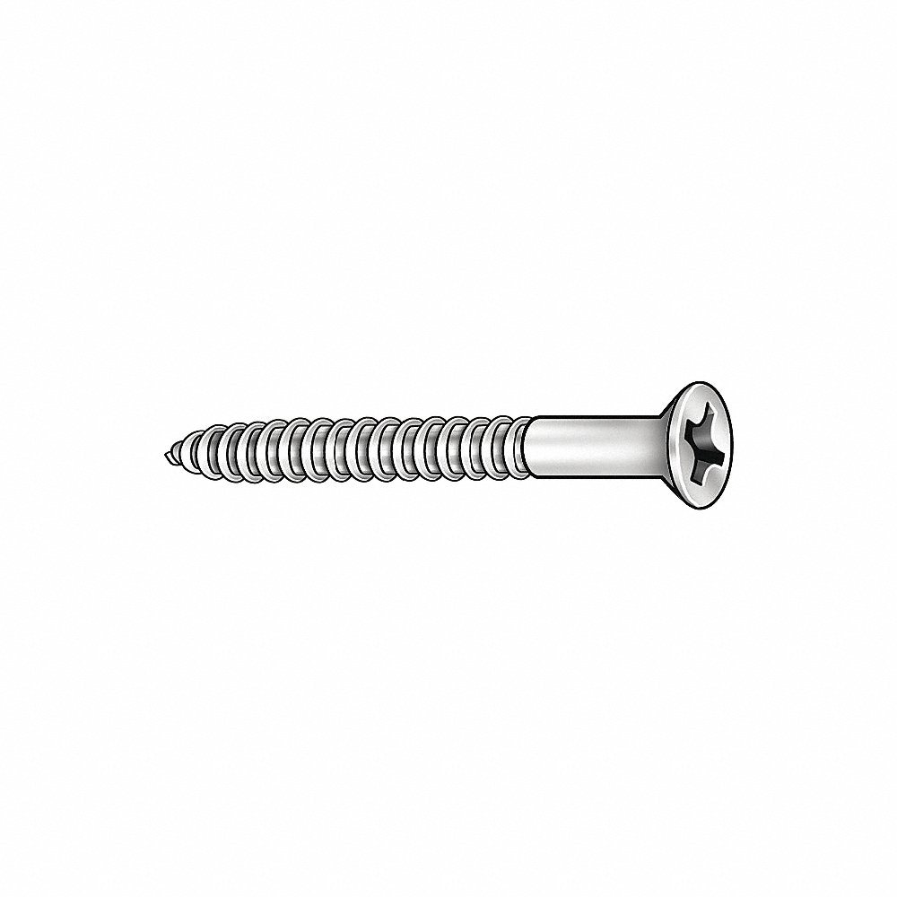 Wood Screw, Steel, 0.305 In Head Dia., 1 1/4 In Lg., 2 Drive Size, 7 Screw Size, Flat